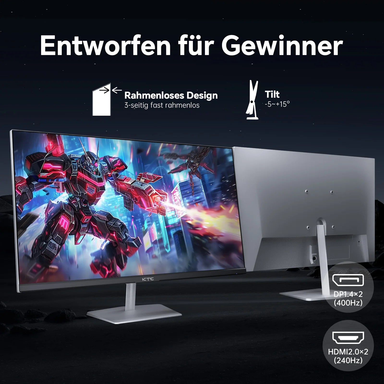 Gaming Monitor – Gaming Scherm – PC Monitor – Breedbeeld Monitor – Full HD Monitor – 24,5 Inch – 400Hz Verversingssnelheid – 1 ms Responstijd – Mat Scherm – HDR400 - QUORE