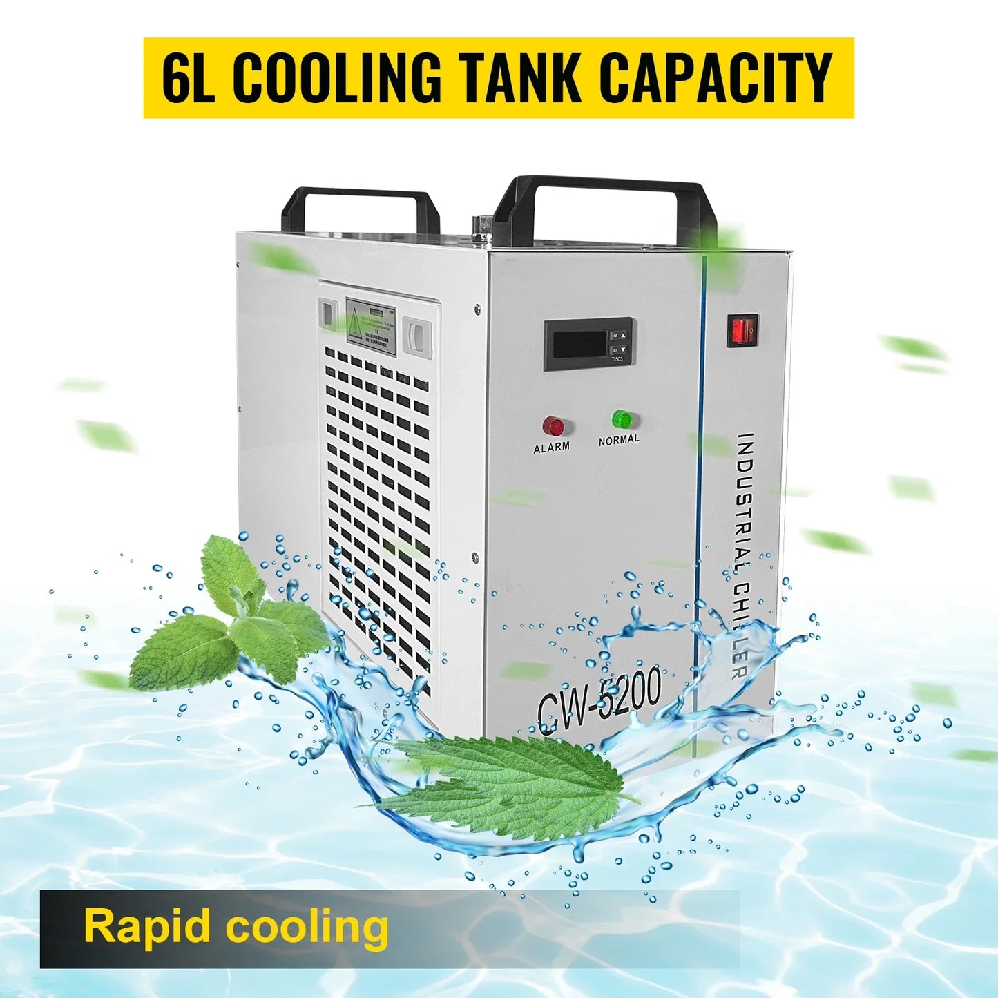 Industriële Waterkoeler - Chiller Industriële - 220V - Luchtgekoeld - 6L Capaciteit – 10L/min – Voor CO₂ Laserbuizen tot 130W - 580×290×470mm - voor Lasergraveermachine Koeling - Waterchiller met Alarmfunctie - Wit - QUORE