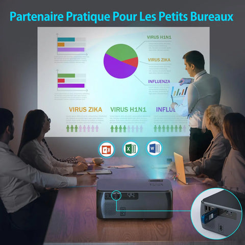 Mini Beamer - Projector - 1080P - Digital projector - 5G WiFi - Bluetooth Compatible with HDMI - USB - 10000 Lumen - 350ANSI - 150W - Black