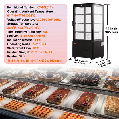 Gekoelde Displaykast – Koelvitrine – Koelkast – Presentatiekast – Bakkerskast – 278 Liter Inhoud – LED-Verlichting - 3 Kubieke Voet