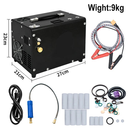 Luchtcompressor - Draagbare  Hogedrukluchtcompressor - Airpress Compressor - 300 bar - 4500Psi PCP - 120V - met 12V Voedingsadapter - Auto-stop - Scuba PCP-tank