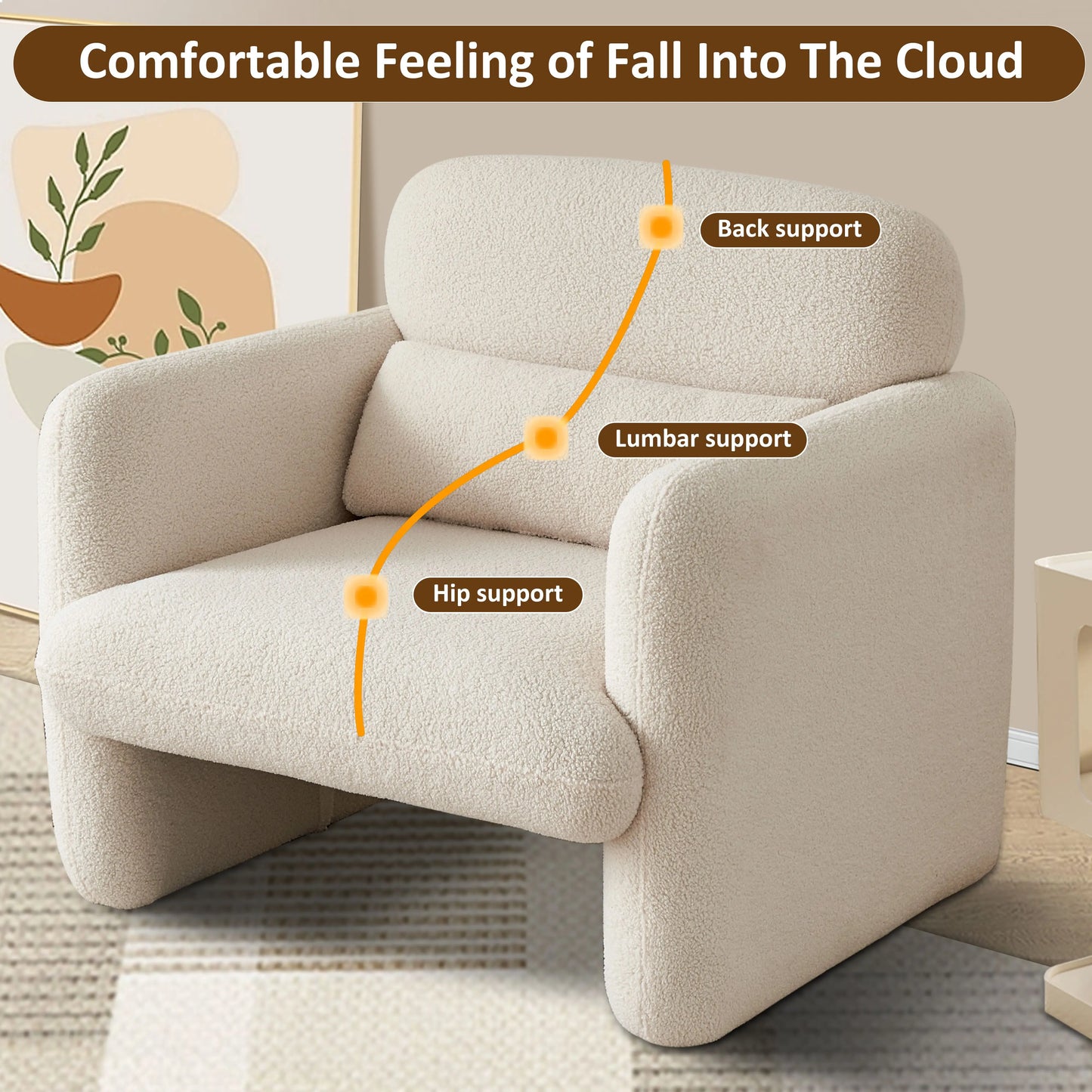 Relaxstoel – Lounge Stoel – Fauteuil – Stoel – Leesstoel – Zacht Stof – Houten Frame – Comfortabele Kussens - Witte Rijst