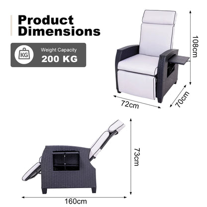 Tuinstoel – Tuinstoel – Loungestoel – Ligstoel – Balkonstoel – Verstelbare Rugleuning – Waterbestendig PE-Rattan Met Stalen Frame – Zwart