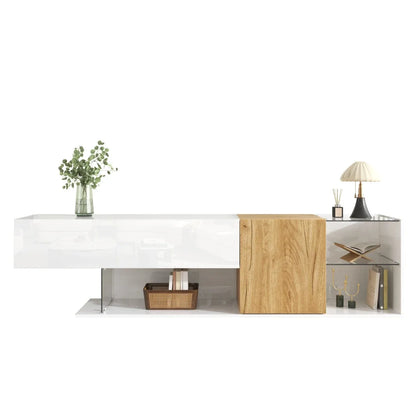 TV-meubel – TV-kast – TV-dressoir – Mediameubel – Woonkamermeubel – Modern Wit 180 cm – Hoogglans Met Houtlook – Ruime Opbergruimte