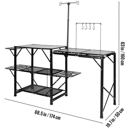 Camping Keukentafel - met Wasbak - Campingtafel - Buitenkeuken - Outdoor Kookstation - Vouwbare - Draagbaar - voor Camping - BBQ - Picknick - Strand - 27.8 lbs