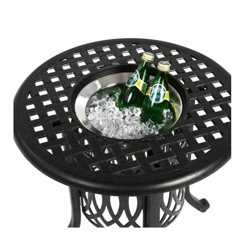 Aluminium Bijzettafel – Buiten Tafel – Tuinmeubel – Koffietafel – Compact Formaat – Ingebouwd Ijsbakje – Weerbestendig - QUORE