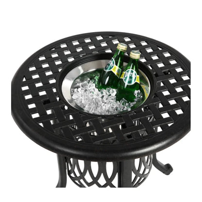Aluminium Bijzettafel – Buiten Tafel – Tuinmeubel – Koffietafel – Compact Formaat – Ingebouwd Ijsbakje – Weerbestendig - QUORE