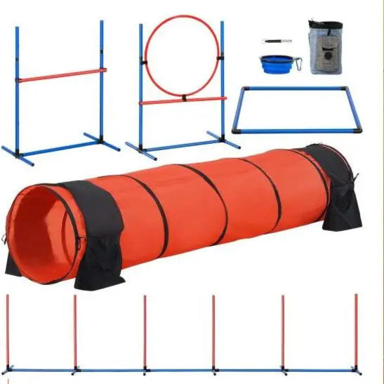 Hondentrainingsset - Honden Agility Set - Behendigheids training voor de hond - Slalom - Horde - Hondentunnel - Tunnel - Beloningszakje - 5 Delig - Obstacle Parcours met Draagtas – Upgraded Set - QUORE