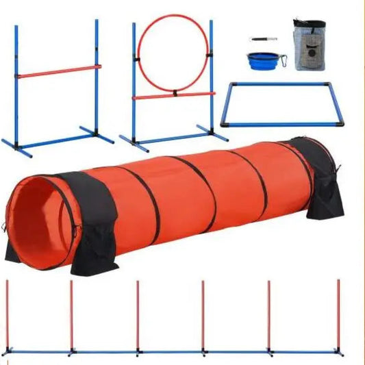 Hondentrainingsset - Honden Agility Set - Behendigheids training voor de hond - Slalom - Horde - Hondentunnel - Tunnel - Beloningszakje - 5 Delig - Obstacle Parcours met Draagtas – Upgraded Set - QUORE