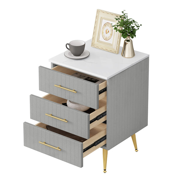 Bijzettafel - Bedtafel - Nachtkastje - Slaapkamer tafel - Nachtkastje met lades - slaapkamer meubilair - 3 Laden - 80kg - Grijs