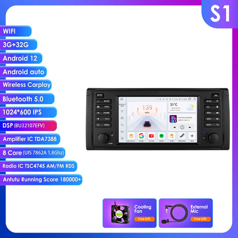 CarPlay - Multimedia Autoradio - Car CarPlay Scherm - Autoradio - Android Automultimedia - 2din - Android Video Player - voor BMW 5 Serie E39 1996 M5 2000 X5 E53 - GPS Navigatie - (8Core 3G 32G)