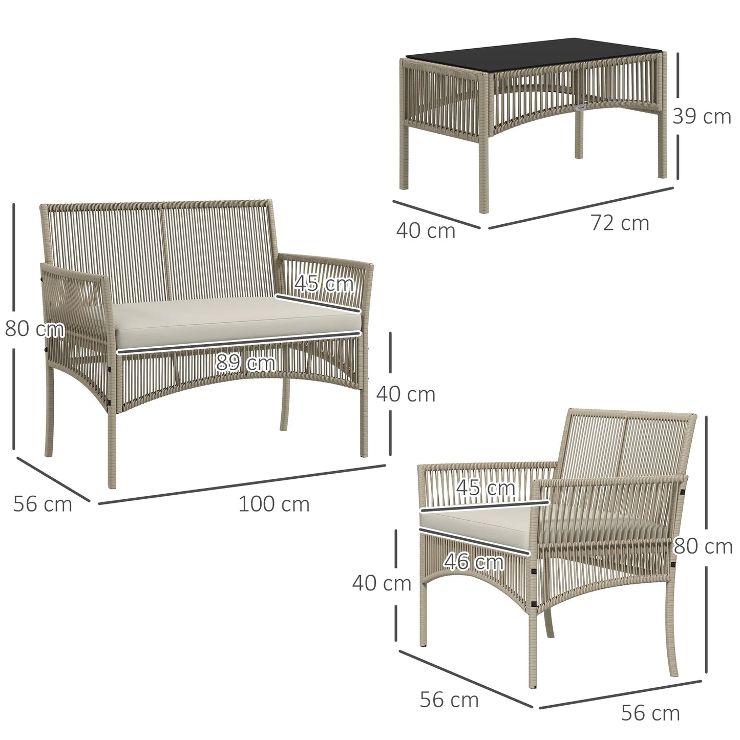 Tuinset – Loungeset – Buitenmeubel – Tuinmeubel – 4-Delig – Staal En PE-Rattan – UV-Bestendige Kussens - QUORE