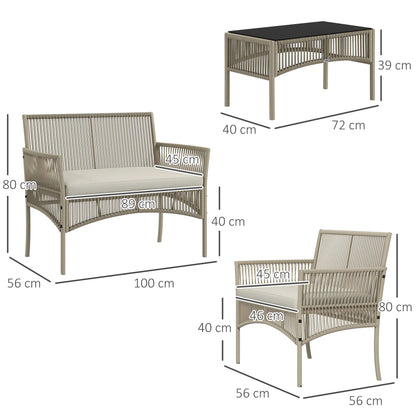 Tuinset – Loungeset – Buitenmeubel – Tuinmeubel – 4-Delig – Staal En PE-Rattan – UV-Bestendige Kussens - QUORE