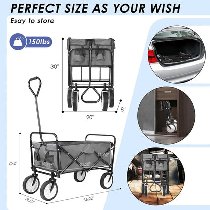 Bolderkar - Bolderwagen - Opvouwbare - Tuinkar - 262L -  Tuinwagen - Tuintrolley -  Wagon voor Winkelen, Strand, Park en Picknick, Outdoor Activiteiten en Kamperen - Draagvermogen 80kg - Groen
