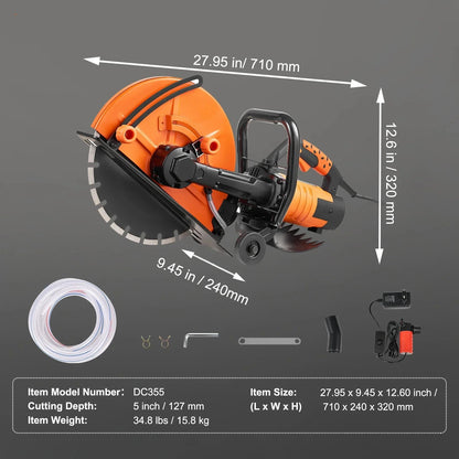 Elektrische Betonzaag - Betonfrees - Betonzagen - Steenzaagmachine - Muurfrees - Zaagmachine - 14 Inch Cirkelzaag Cutter - 1800W - 5 Inch Snijdiepte - Nat/Droog Snijden - voor Beton - Steen - en Baksteen