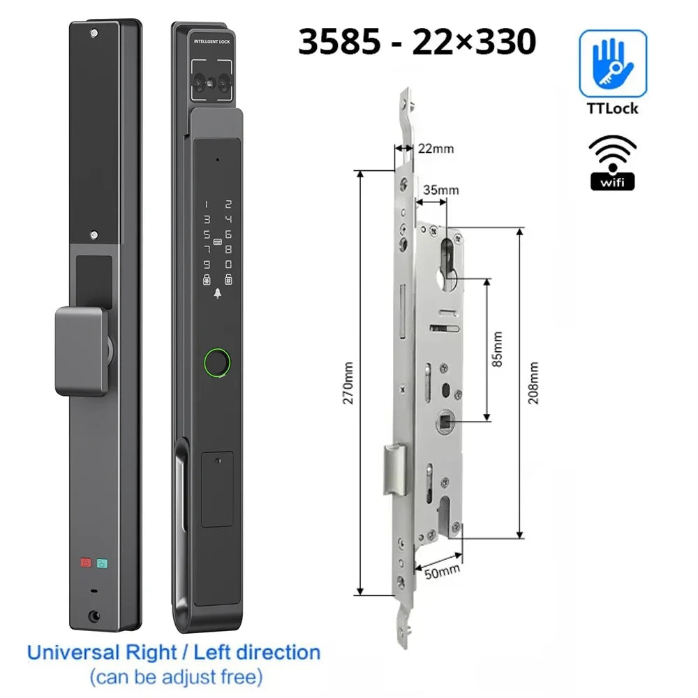 Deurslot – Slim Deurslot – Elektronisch Slot – Smart Lock – Vingerafdrukslot – 11 Ingangsmethoden – Weerbestendig Aluminium - 3585 - Multi - 22X330 - QUORE