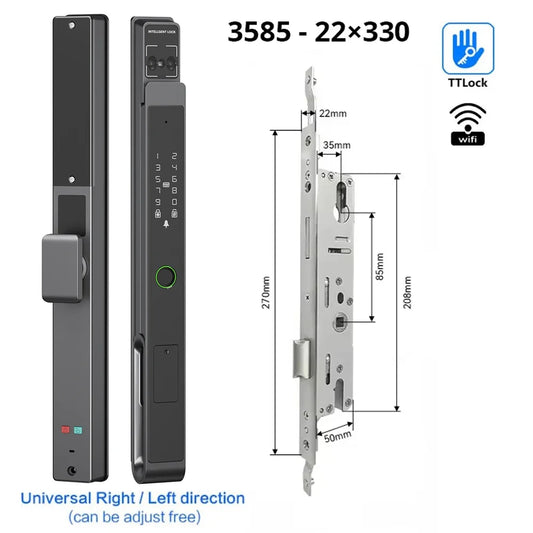 Deurslot – Slim Deurslot – Elektronisch Slot – Smart Lock – Vingerafdrukslot – 11 Ingangsmethoden – Weerbestendig Aluminium - 3585 - Multi - 22X330 - QUORE