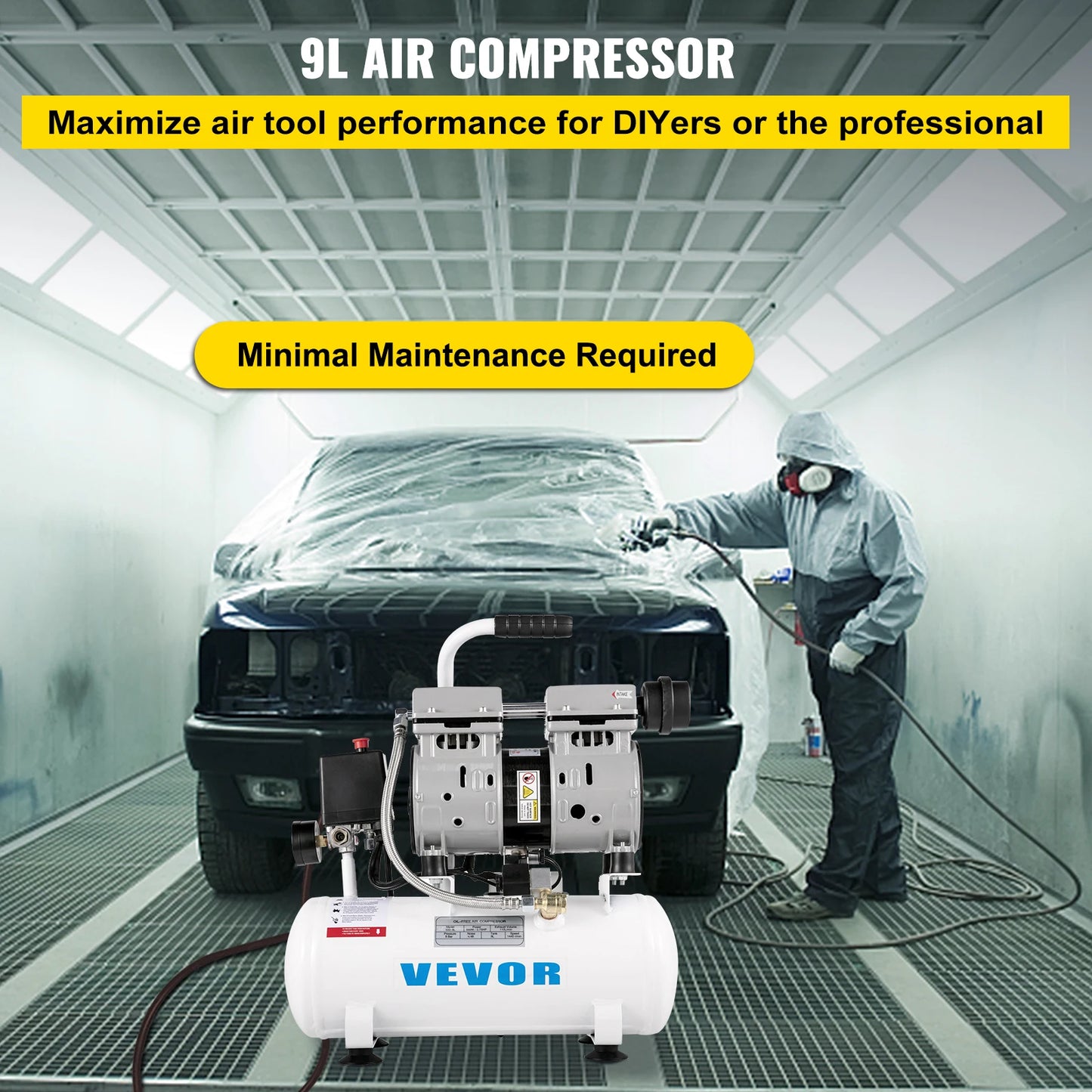 Luchtcompressor – Compressor – Bandenpomp – Elektrische Fietspomp – Mini Compressor – 50L Tankinhoud – Olievrij & Stil (58 dB)