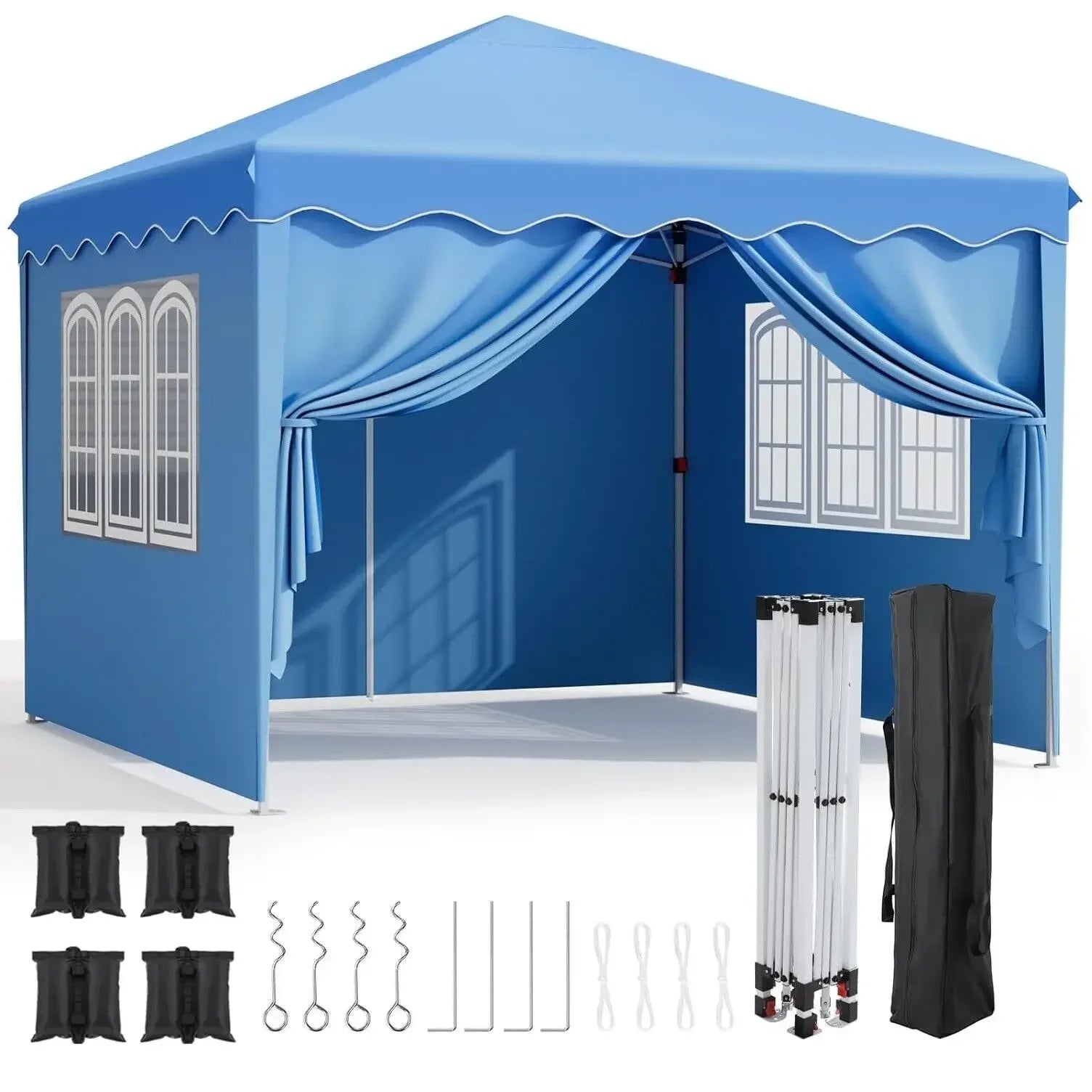 Partytent Opvouwbaar - Tuinpaviljoen - Easy Up Partytent - 3x3m - Pop Up Canopy - Zijwanden – Outdoor Winter Gazebo – Verstelbare - Hoogte Poten – Ramen - Draagtas - UV - Bescherming - Blauw - QUORE