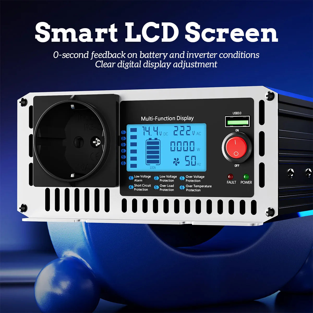 Spanningsomvormer – Omvormer – Inverter – DC naar AC Converter – Zuivere Sinusgolf – 2000W Continu Vermogen – 4000W Piekvermogen met Afstandsbediening en Digitaal Display