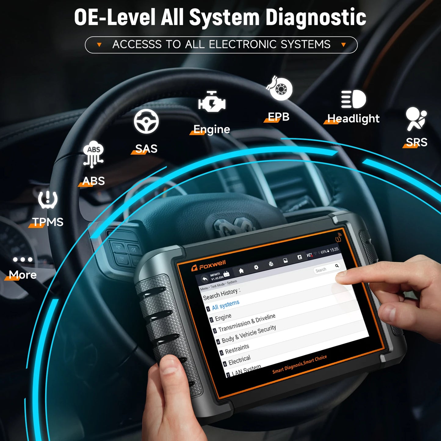 OBD2 Scanner – Auto Diagnosetool – Foutcodelezer – TPMS Sensor Programmer – Bluetooth Verbinding – 7 Inch Display