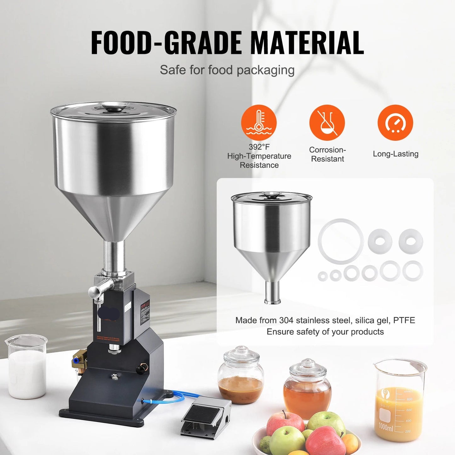 Vloeistof Vulmachine - Handmatige Vulmachine - Vulmachine - Flessen Vuller - Pneumatisch/Handmatig - RVS Machine - Inclusief Voetpedaal Schakelaar - 5 Tot 100 ml - Tot 200 Graden