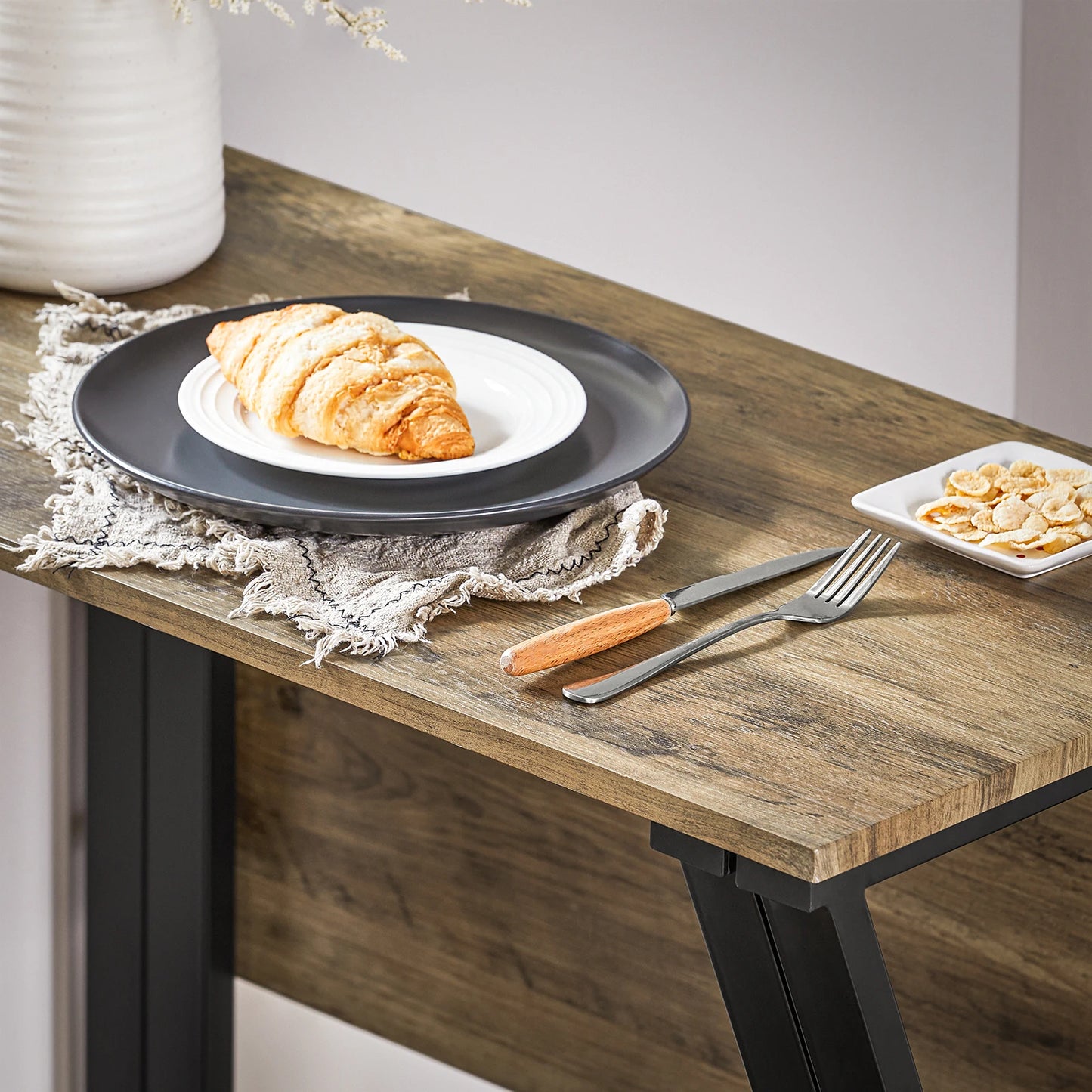 Eettafelset – Klaptafel – Stoelenset – 5-delige Eethoek – Compact – Klapblad – Metalen Frame - Khaki-beige - QUORE
