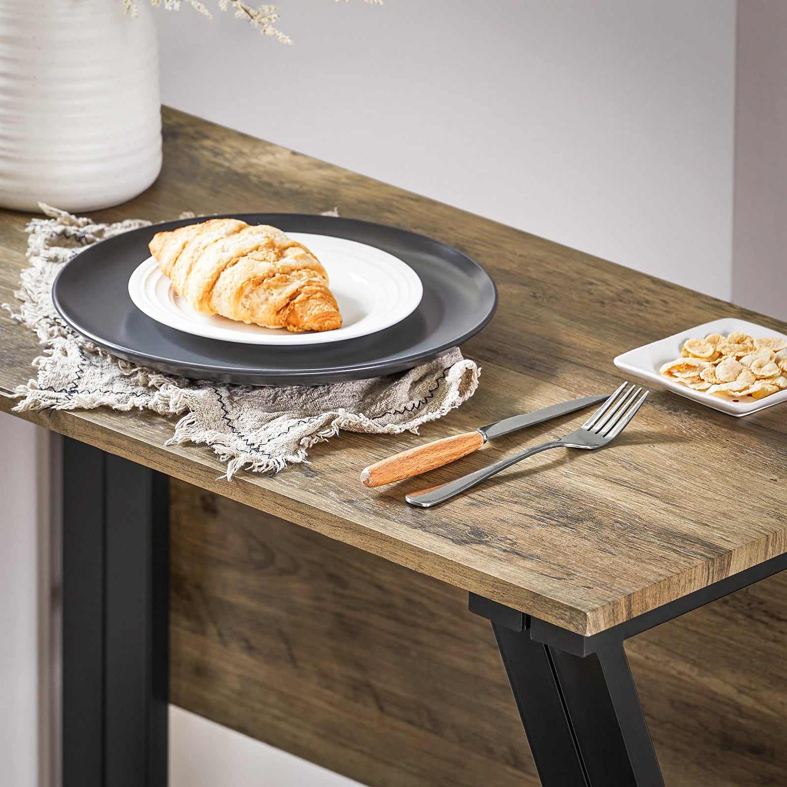 Eettafelset – Klaptafel – Stoelenset – 5-delige Eethoek – Compact – Klapblad – Metalen Frame - Khaki-beige - QUORE
