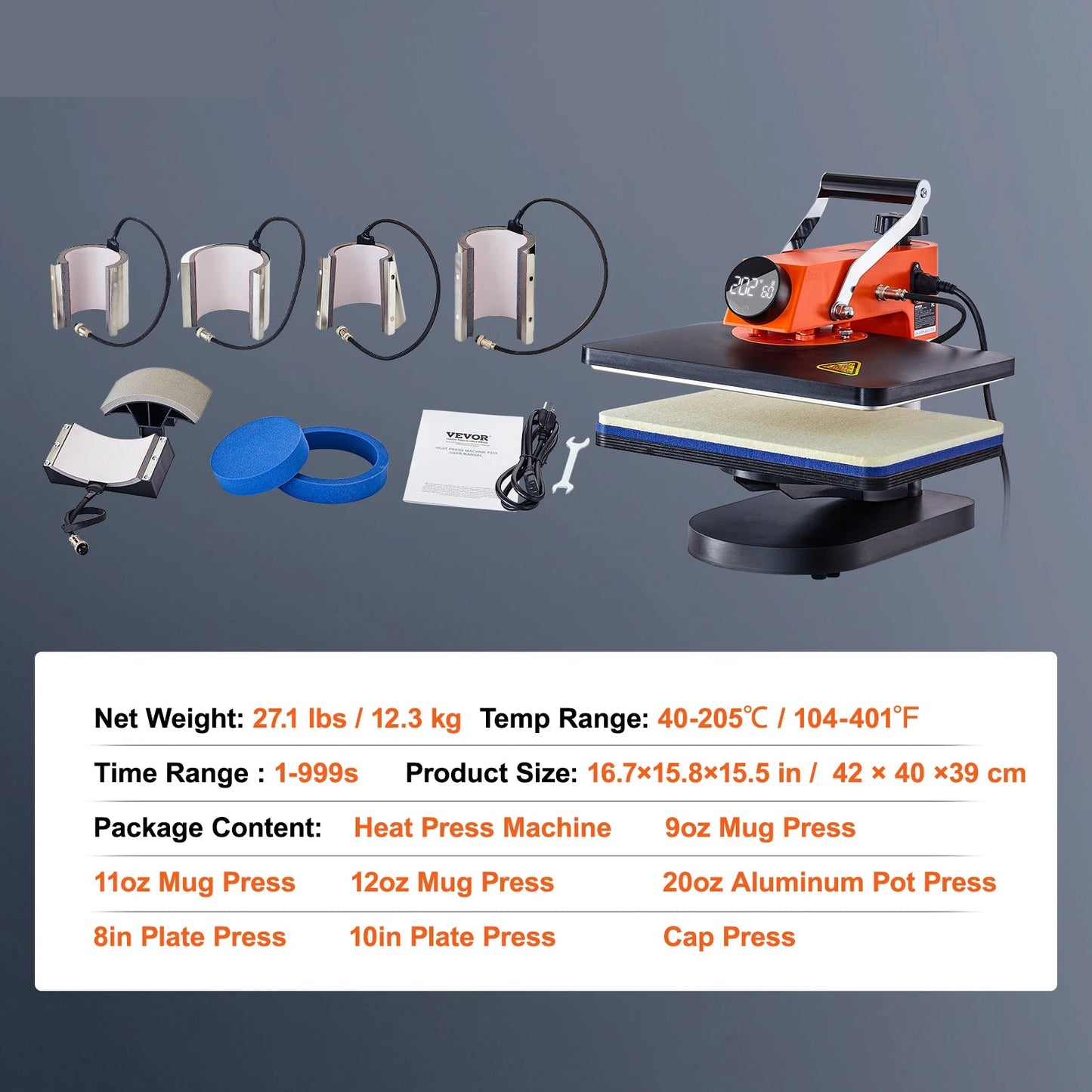 8-in-1 Sublimatie Hittepers – Transferpers – Persmachine – Mokkenpers – Pettenpers – 360° Draaibare Arm – 38x30 cm Verwarmingsplaat
