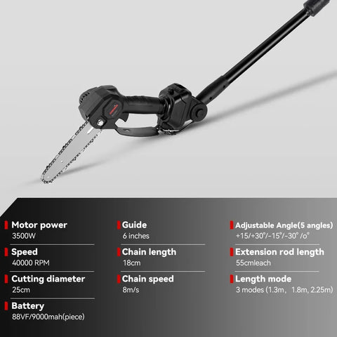 Telescopic Chainsaw - Mini Chainsaw - Electric Pruning Shears - Telescopic Chainsaw Battery - 3500W - Adjustable Height - Portable Garden Tools - 2 Battery EU Plug