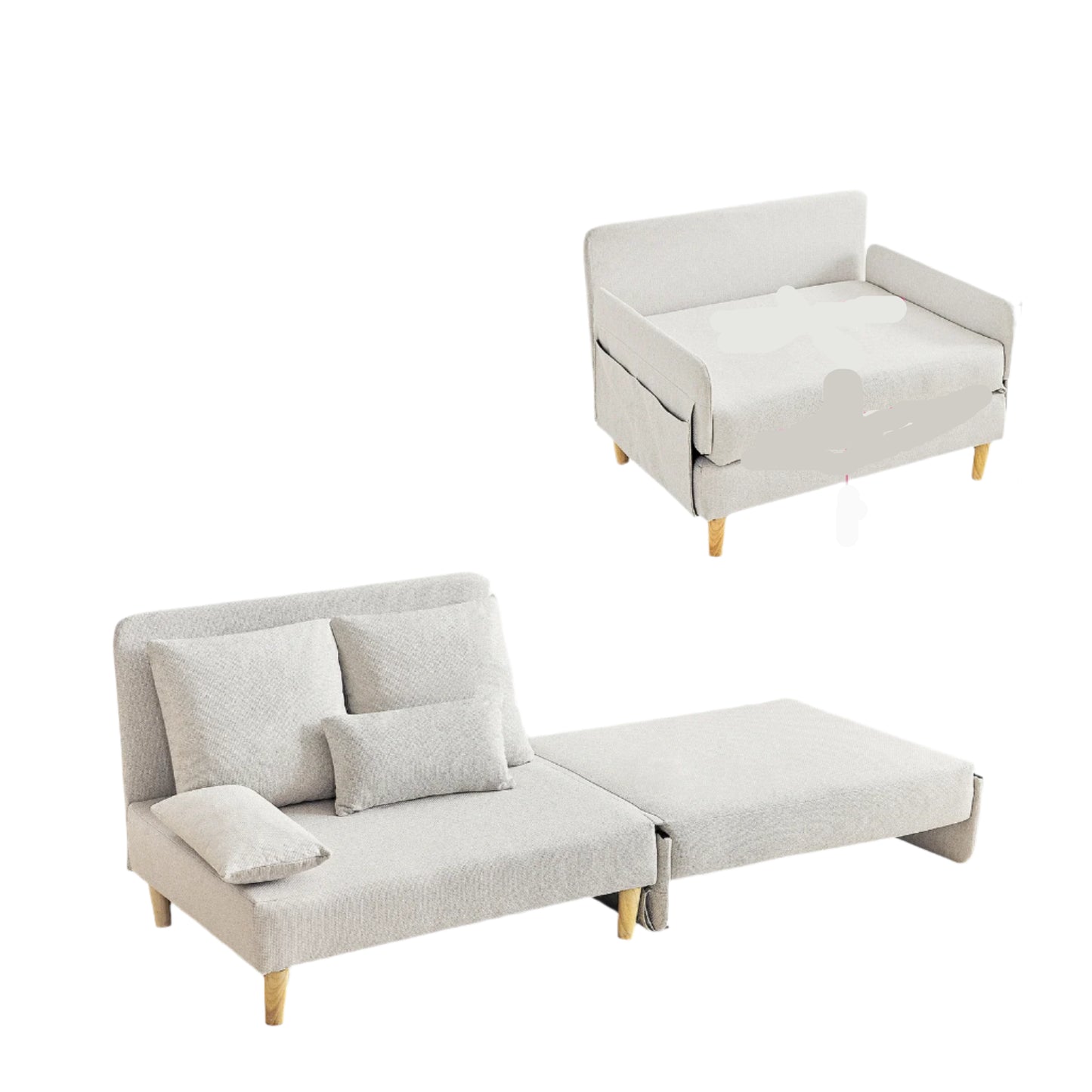 Slaapbank – Bedbank – Ligbank – Zetelbed – Compact Ontwerp – Stevig Houten Frame – Comfortabel Schuimkussen - Beige