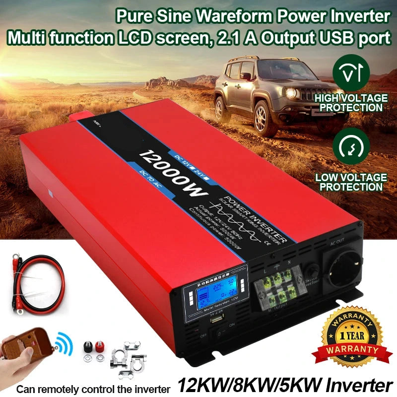 Omvormer – Spanningsomvormer – Inverter – Converter – Zonne-omvormer – Pure Sinusgolf – 12V/24V Naar 220V – 2300W Tot 5000W Vermogen