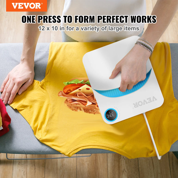 VEVOR 12x10 Inch Draagbare Warmtepers Machine - Multifunctionele DIY Shirt Drukpers voor Sublimatie en HTV Vinyl - Ideaal voor T-Shirts, Tassen en Meer - QUORE