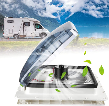 Elektrische Dakventilator Caravan – RV Dakventilator – Camper Ventilator – Dakventilator Met Afstandsbediening – Motorhome Ventilator – 3 Snelheden – Automatische Regensensor 40x40 cm 12V 20W - QUORE