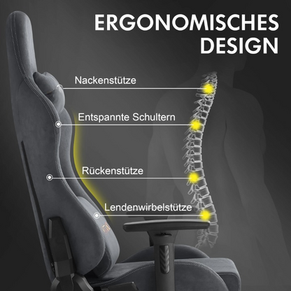 Gaming Stoel - Bureaustoel - Swivel Stoel - met Voetsteun - Verstelbare - Rugleuning - Lendenkussen - Ergonomische - Draaibare - 89 x 59 x 32.5 cm - Grijs