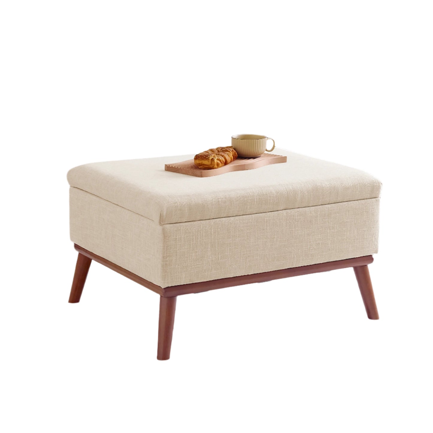 Salontafel – Opbergtafel – Tafel Met Opbergruimte – Verstelbare Salontafel – Liftbaar Tafelblad – Massief Houten Frame - 80 x 60 x 48 cm - Beige