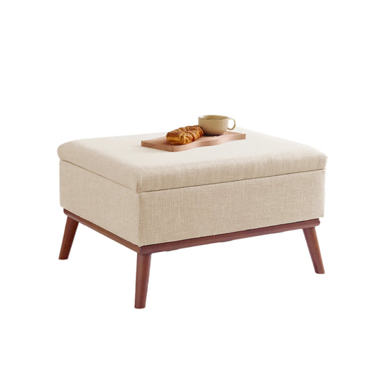 Salontafel – Opbergtafel – Tafel Met Opbergruimte – Verstelbare Salontafel – Liftbaar Tafelblad – Massief Houten Frame - 80 x 60 x 48 cm - Beige