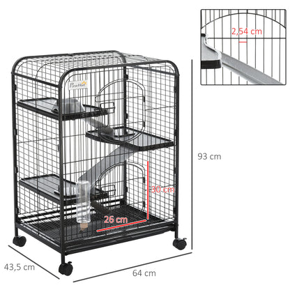 Knaagdierrkooi – Knaagdierkooi – Konijnenkooi – Cavia Kooi – Dierenkooi – Metalen Kooi – 3 Etages Met Wieltjes – Uitneembare Bodemplaat