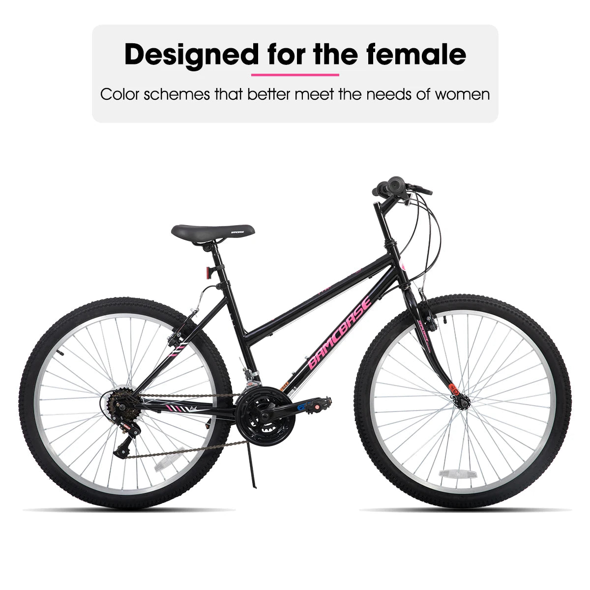 HILAND Bamcbase Womens Mountain Bike, 24 26 Inch 18 Speeds Hybrid Commuter Bicycle for Adults, Sport Hardtail Trail MTB