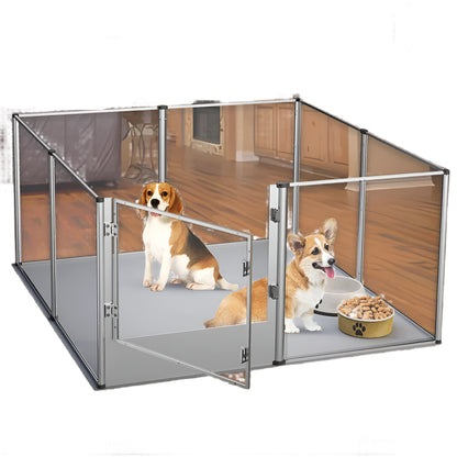 Hondenbox – Puppybench – Hondenren – Whelpbox – Huisdierenbox – Sterk Acryl – Waterdicht Kussen - 132 x 132 x 80.5 cm - 8 Panelen - Zilver