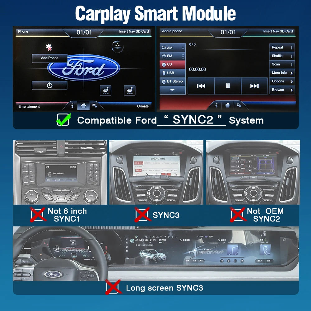 Wireless CarPlay Decoderbox – Draadloze CarPlay Adapter – Auto Interface Module – Ford Infotainment Upgrade – Compatibel Met Sync2 – Ondersteuning Voor Achteruitrijcamera – Eenvoudige Installatie