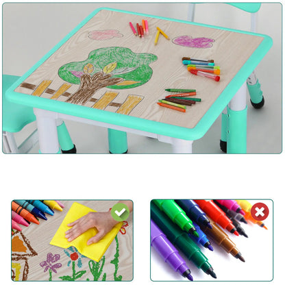 Kindertafel en Stoeltjes - Kindertafel - Kleuterstoel - Kinderstoeltje - Tafel -  Verstelbare Hoogte – 1 Tafel + 2 Stoelen – Voor Kinderen van 3 tot 8 Jaar – Studie & Speelmeubilair - Lichtgrijs