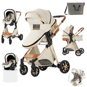 Kinderwagen – Wandelwagen - Opvouwbaar - Babywagen – 3-in-1 - Multifunctioneel - Lichtgewicht - Comfortabel - Veilig – Schokabsorptie - Wit