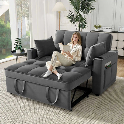 3-In-1 Velvet Slaapbank – Bedbank – Relaxstoel – Slaapbank Met Opbergruimte – Verstelbare Rugleuning – Massief Houtframe – Zachte Kussens - QUORE