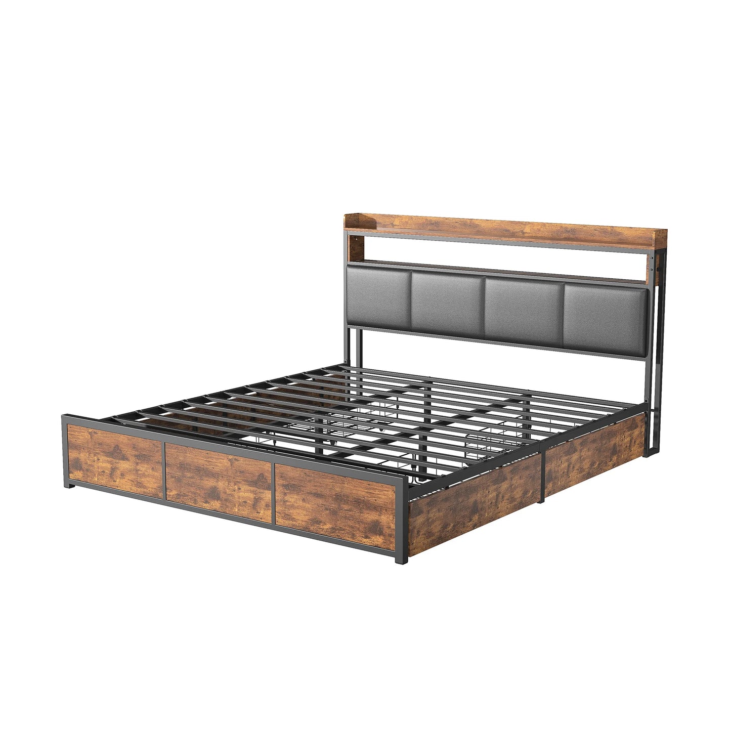 Bed – Slaapbank – Ledbed – Opbergbed – Comfortabel Hoofdeinde – Vier Opberglades