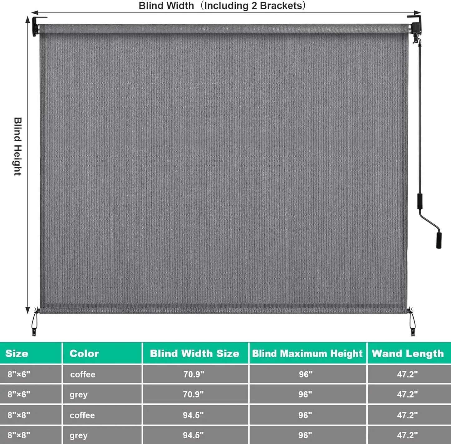 Rolgordijnen - Rolgordijn Verduisterend - Outdoor - 240x240 cm - Zonnescherm Zonder Koord - Windscherm - HDPE Privacy Scherm voor Balkon, Terras of Tuin - Grijs