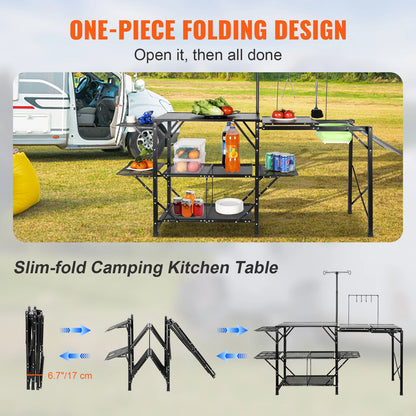 Camping Keukentafel - met Wasbak - Campingtafel - Buitenkeuken - Outdoor Kookstation - Vouwbare - Draagbaar - voor Camping - BBQ - Picknick - Strand - 21.4 Lbs