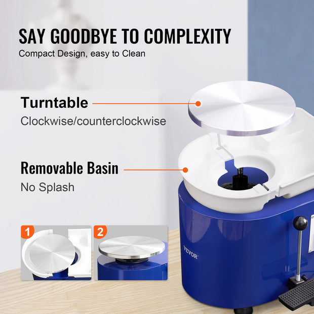 Turntable - Pottery Wheel - Turntable - Pottery Turntable - Pottery Wheel - Electric Pottery Wheel - 450W - Ceramic Pottery Wheel - 60-300 RPM - Foot Pedal Control ABS Detachable Basin - 8kg - Blue
