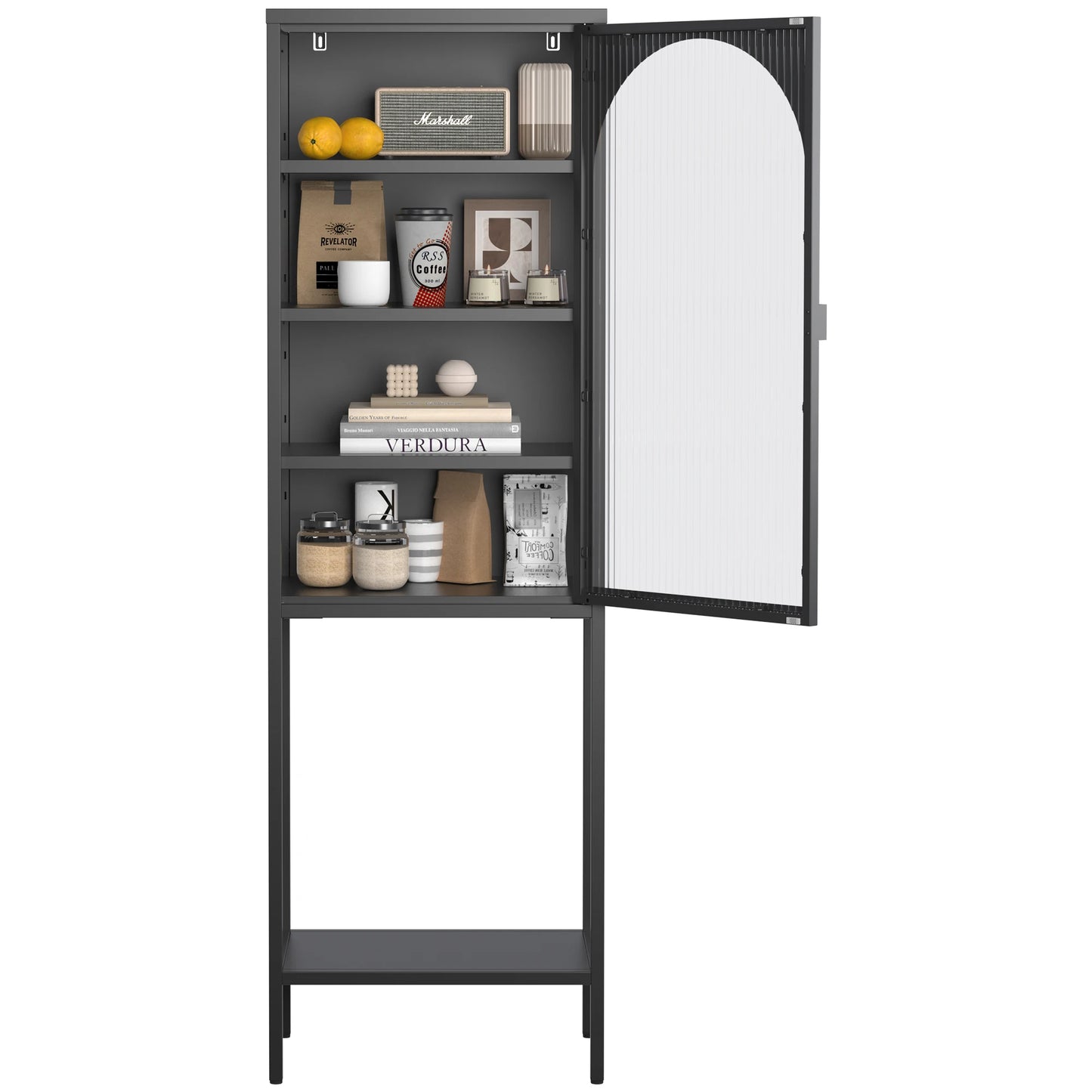 Opbergkast - Metalen Opbergrek - Kast - Opbergkasten - 160cm × 50cm × 35cm - met Glazen Deuren – Verstelbare Planken – Geschikt voor Woonkamer, Keuken & Kantoor