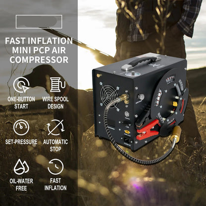 Luchtcompressor - Compressor - Luchtpomp - Air Compressor - 4500Psi - 300bar - PCP - Hoge Druk Draagbare Compressor – Ingebouwde 12V Voedingsadapter – Geschikt voor Luchtgeweren – Auto-Stop Functie - 220V